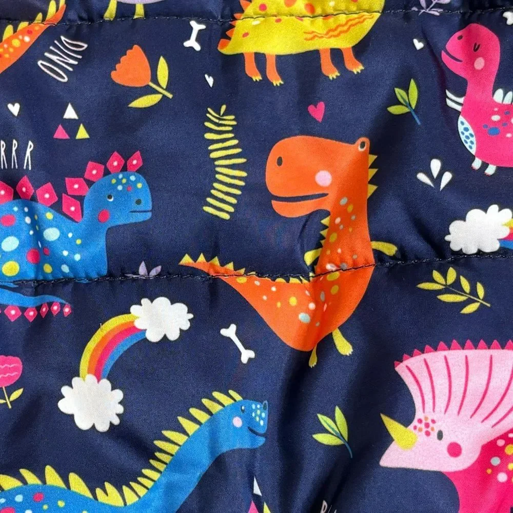 Patpat Dinosaur Rainbow Print Puffer Jacket Kids Size 3 Years Hooded Ears Unisex
